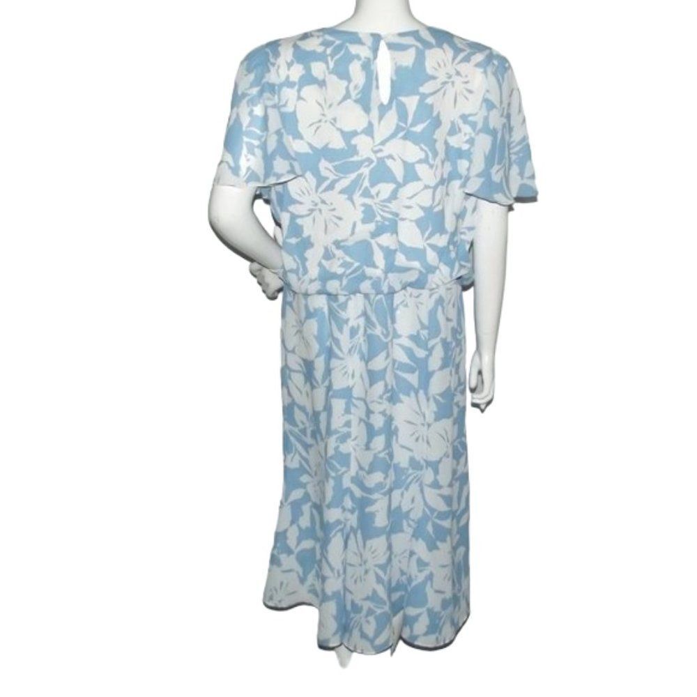 DIANE von FURSTENBERG Dress, XL, Blue/White Floral, VINTAGE, White Lace Bib - Picture 5 of 13
